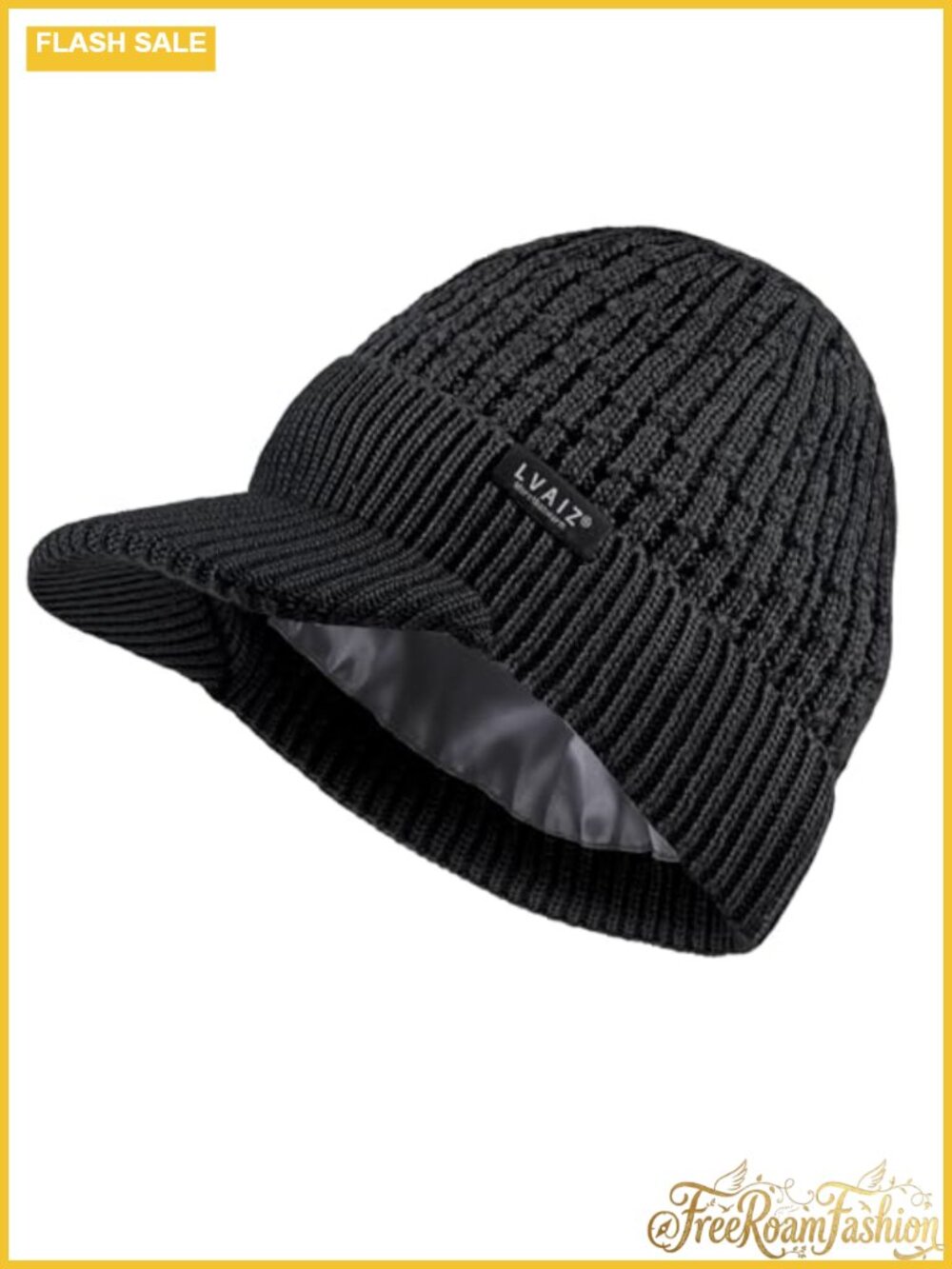 Satin Lined Winter Beanie with Brim Visor Warm Knit Cap